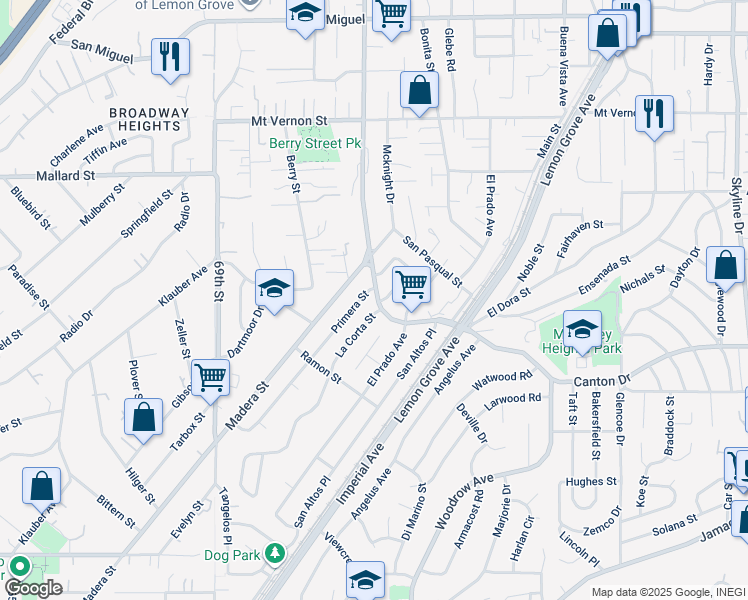 map of restaurants, bars, coffee shops, grocery stores, and more near 1910 Massachusetts Avenue in Lemon Grove