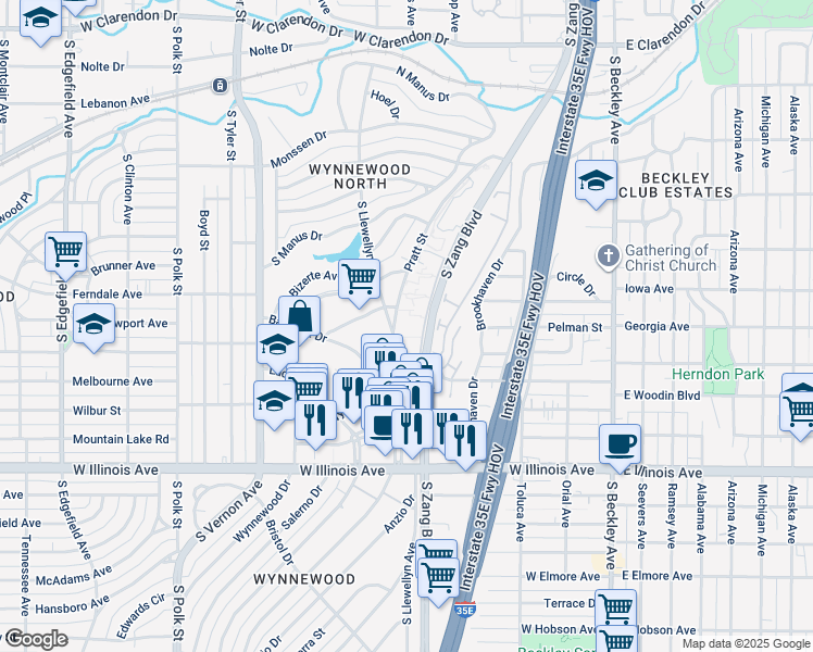 map of restaurants, bars, coffee shops, grocery stores, and more near 1922 Pratt Street in Dallas