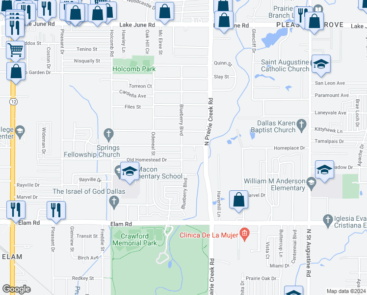 map of restaurants, bars, coffee shops, grocery stores, and more near 8800 Eden Valley Lane in Dallas