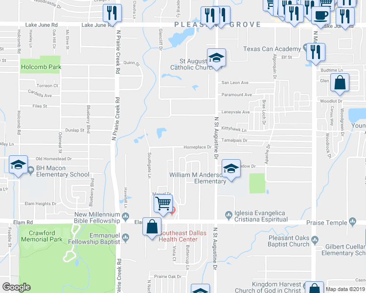 map of restaurants, bars, coffee shops, grocery stores, and more near 9391 Homeplace Drive in Dallas