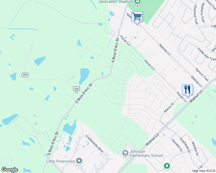 map of restaurants, bars, coffee shops, grocery stores, and more near 623 Landry Lane in Forney