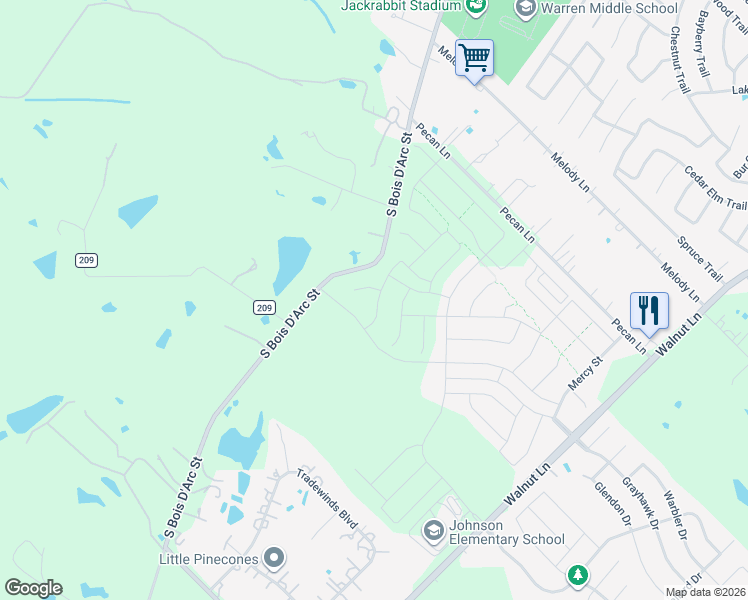 map of restaurants, bars, coffee shops, grocery stores, and more near 623 Landry Lane in Forney