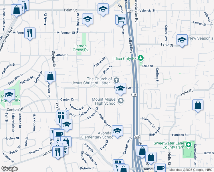 map of restaurants, bars, coffee shops, grocery stores, and more near 1946 Siegle Drive in Lemon Grove