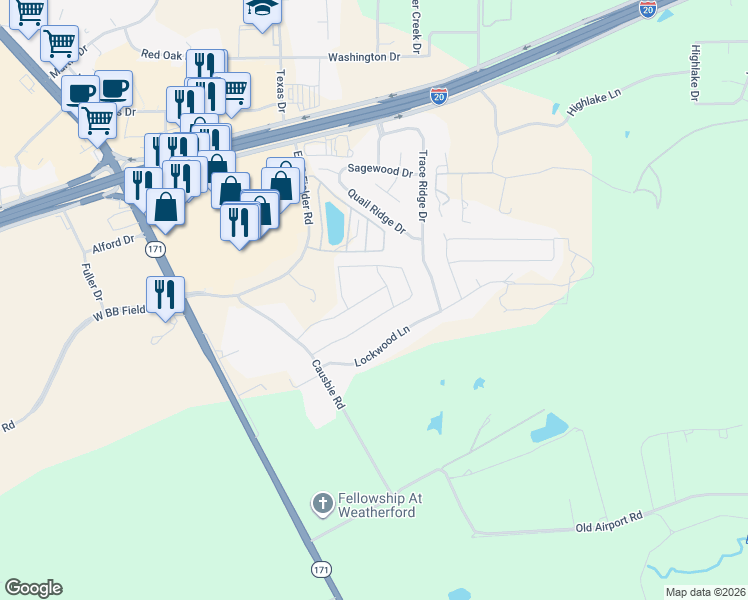 map of restaurants, bars, coffee shops, grocery stores, and more near 361 Bonita Street in Hudson Oaks