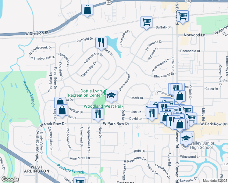 map of restaurants, bars, coffee shops, grocery stores, and more near 3019 Valerie Court in Arlington