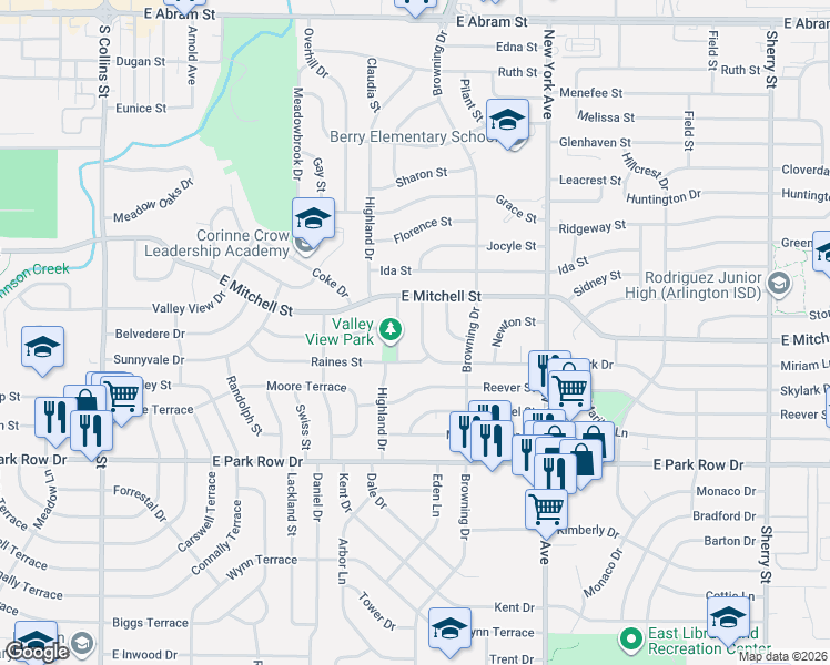map of restaurants, bars, coffee shops, grocery stores, and more near 809 Highland Drive in Arlington