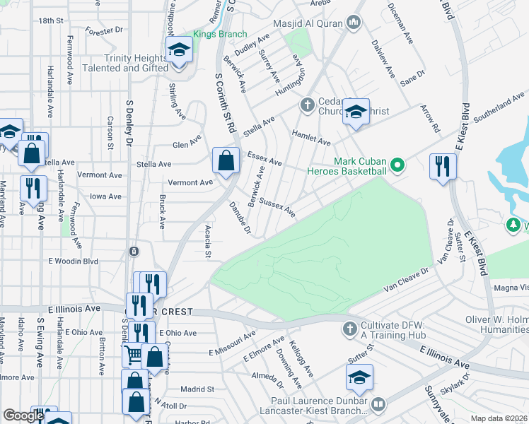 map of restaurants, bars, coffee shops, grocery stores, and more near 1828 Berwick Avenue in Dallas