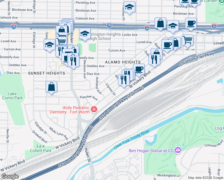 map of restaurants, bars, coffee shops, grocery stores, and more near 4320 Lisbon Street in Fort Worth