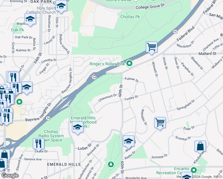 map of restaurants, bars, coffee shops, grocery stores, and more near 1938 Chaumont Place in San Diego