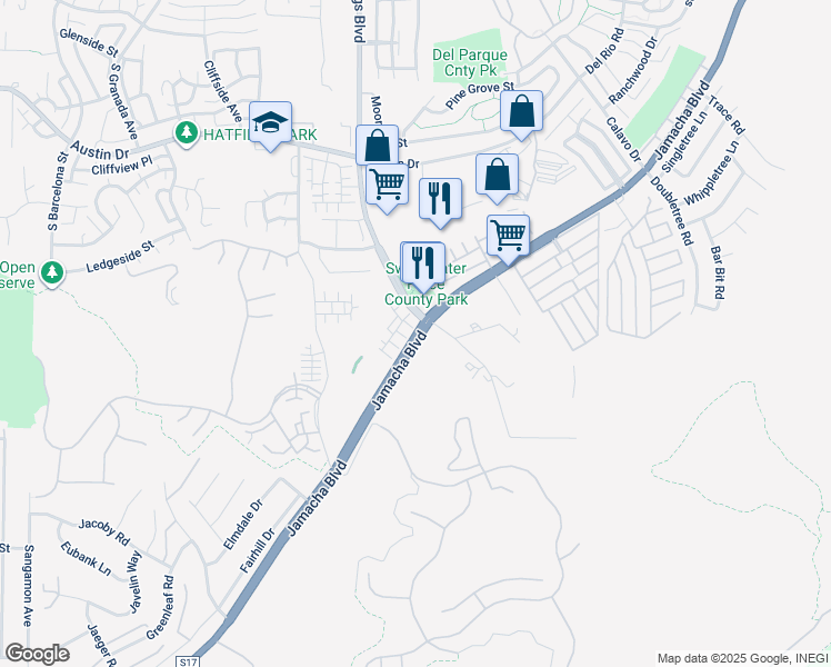 map of restaurants, bars, coffee shops, grocery stores, and more near 10598 Jamacha Boulevard in Spring Valley