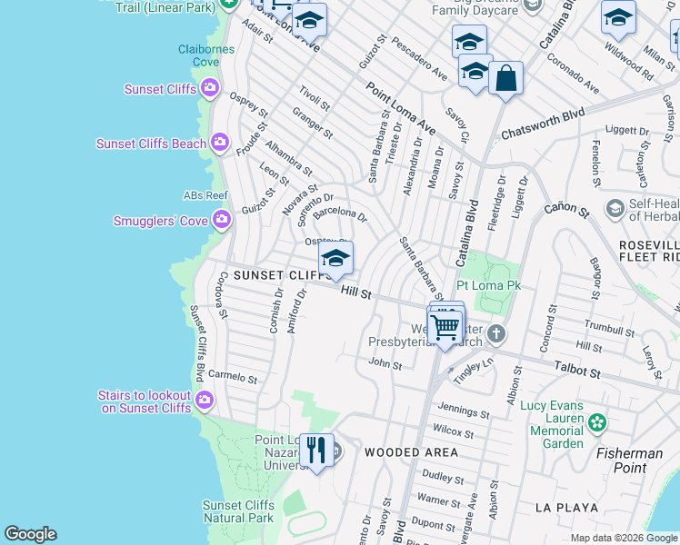 map of restaurants, bars, coffee shops, grocery stores, and more near 4335 Piedmont Drive in San Diego