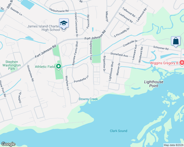 map of restaurants, bars, coffee shops, grocery stores, and more near 1083 Eaglewood Trail in Charleston