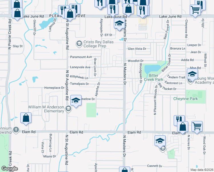 map of restaurants, bars, coffee shops, grocery stores, and more near 9932 Tamalpais Drive in Dallas