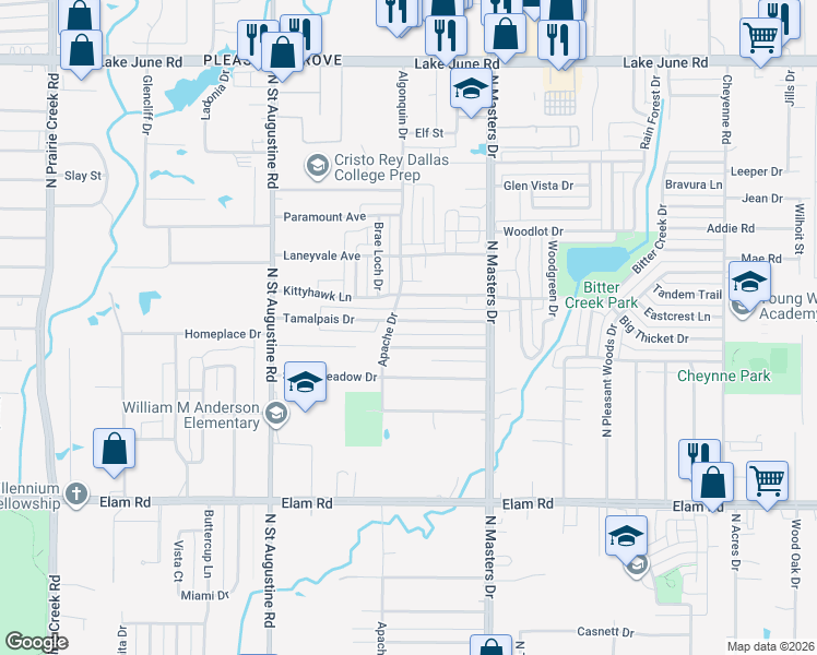 map of restaurants, bars, coffee shops, grocery stores, and more near 9932 Tamalpais Drive in Dallas