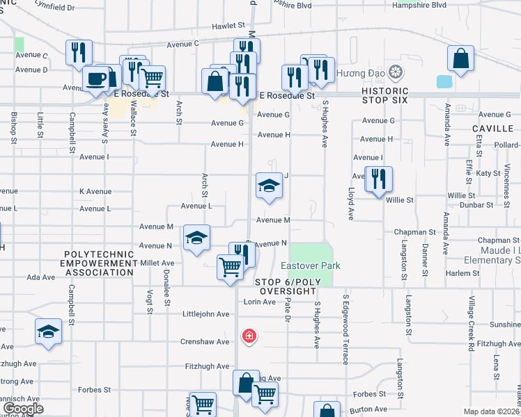 map of restaurants, bars, coffee shops, grocery stores, and more near 1909 Miller Avenue in Fort Worth