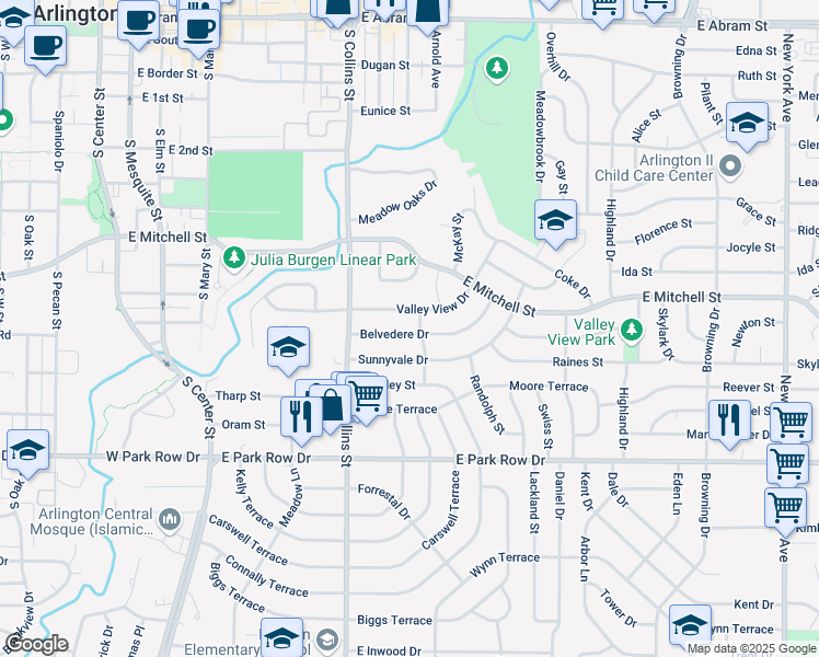 map of restaurants, bars, coffee shops, grocery stores, and more near 1009 Belvedere Drive in Arlington