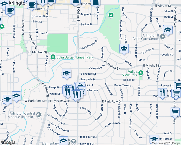 map of restaurants, bars, coffee shops, grocery stores, and more near 1009 Belvedere Drive in Arlington