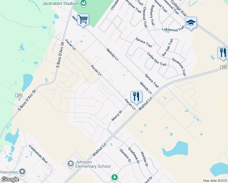 map of restaurants, bars, coffee shops, grocery stores, and more near 804 Carmen Street in Forney