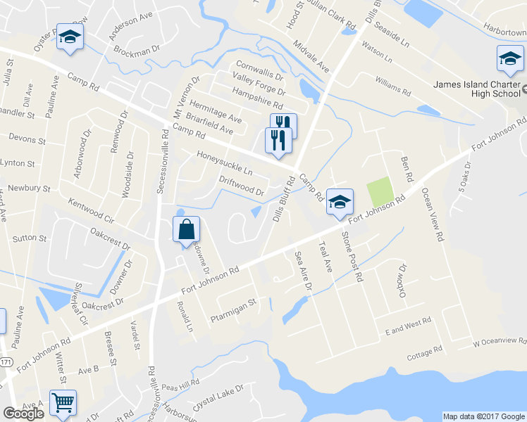 map of restaurants, bars, coffee shops, grocery stores, and more near 1410 Swamp Fox Lane in Charleston