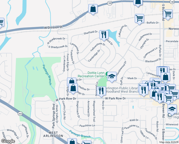 map of restaurants, bars, coffee shops, grocery stores, and more near 3411 Somerset Drive in Arlington
