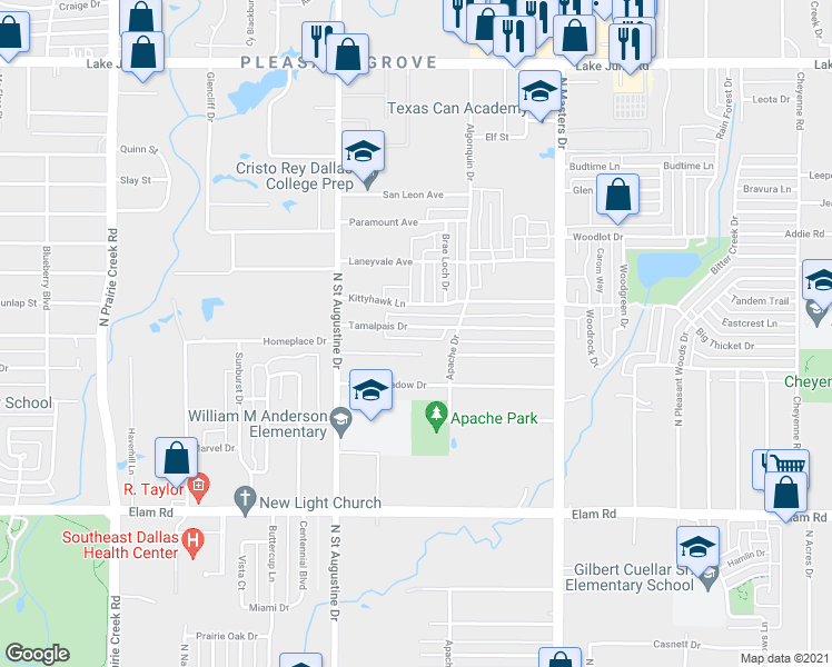 map of restaurants, bars, coffee shops, grocery stores, and more near 9756 Tamalpais Drive in Dallas
