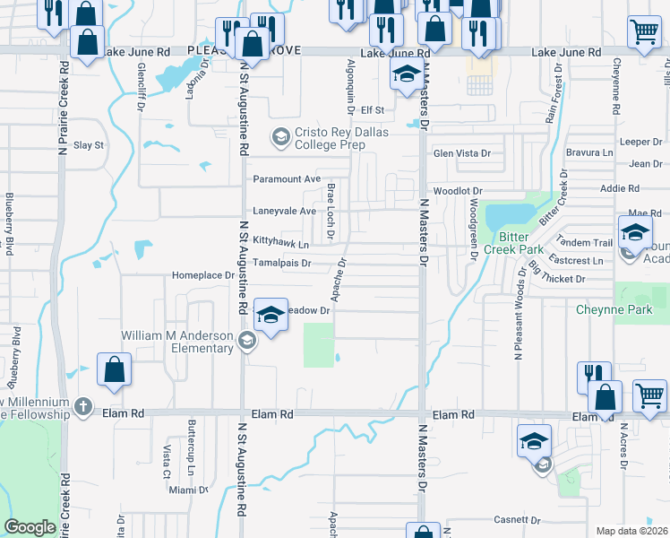 map of restaurants, bars, coffee shops, grocery stores, and more near 815 Apache Drive in Dallas
