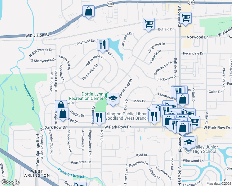 map of restaurants, bars, coffee shops, grocery stores, and more near 3017 Valerie Court in Arlington