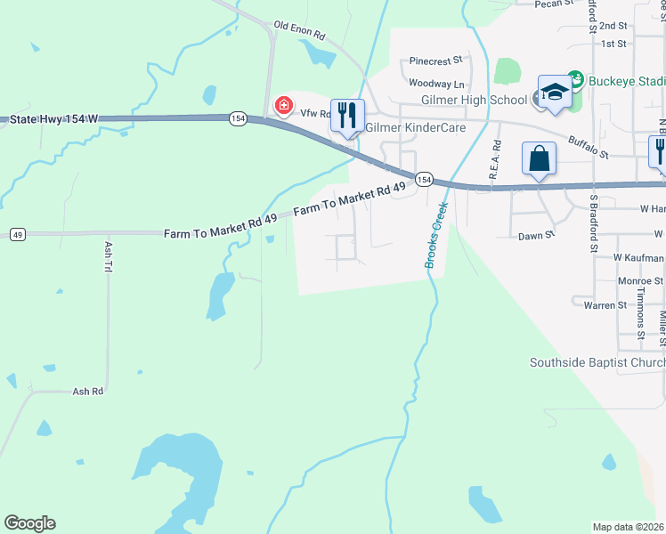 map of restaurants, bars, coffee shops, grocery stores, and more near 109 Ponderosa Trail in Gilmer