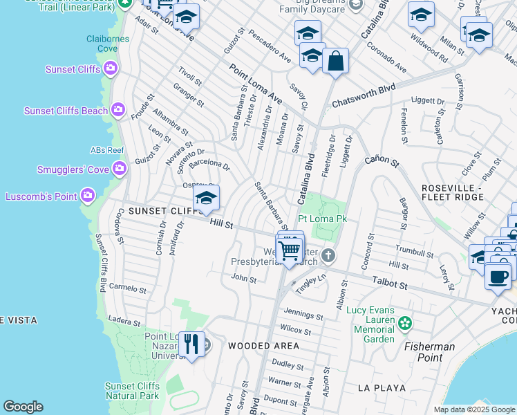map of restaurants, bars, coffee shops, grocery stores, and more near 1036 Tarento Drive in San Diego