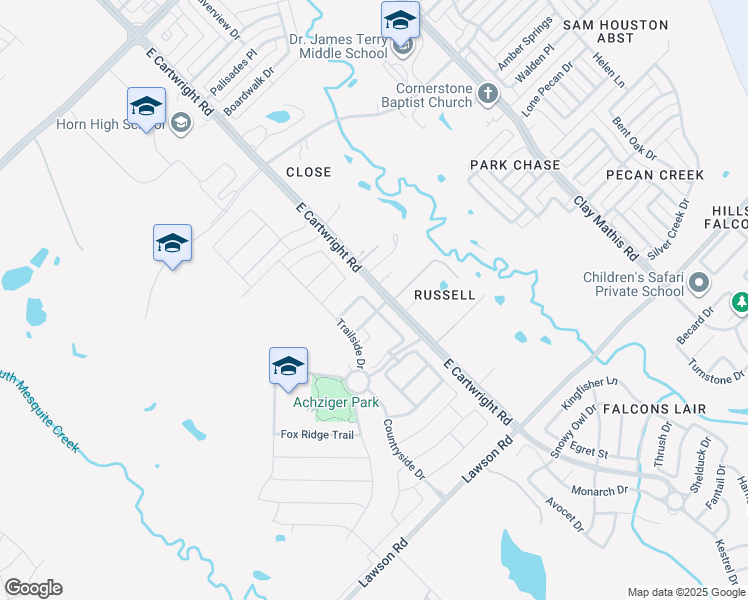map of restaurants, bars, coffee shops, grocery stores, and more near 4113 Misty Ridge Street in Mesquite
