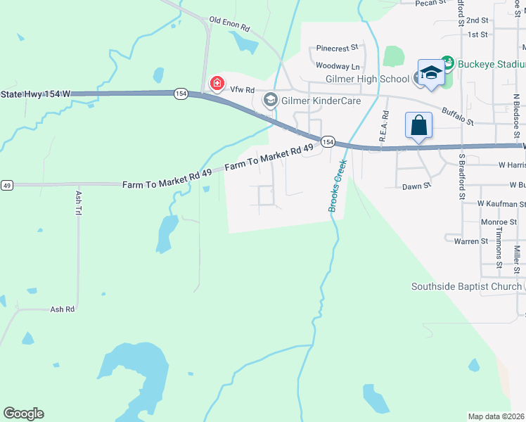 map of restaurants, bars, coffee shops, grocery stores, and more near 109 Ponderosa Trail in Gilmer