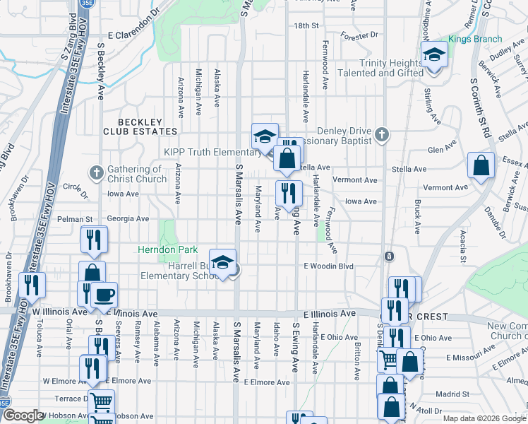 map of restaurants, bars, coffee shops, grocery stores, and more near 1822 Maryland Avenue in Dallas