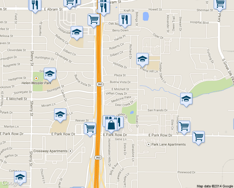 map of restaurants, bars, coffee shops, grocery stores, and more near 2709 Indian Creek Drive in Arlington