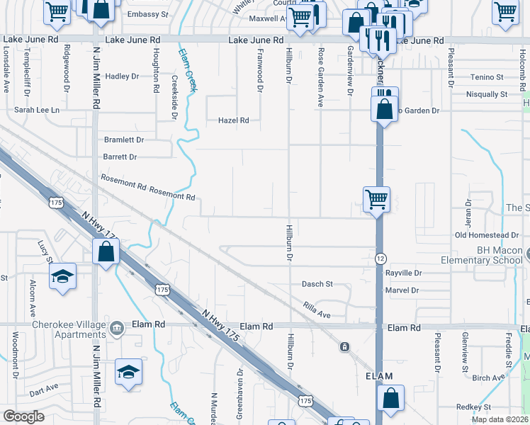 map of restaurants, bars, coffee shops, grocery stores, and more near 7705 Rosemont Road in Dallas