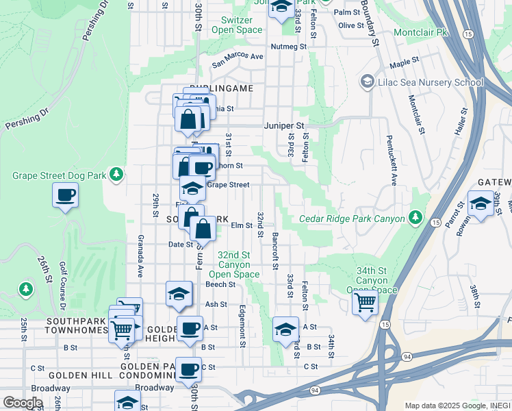 map of restaurants, bars, coffee shops, grocery stores, and more near 1902 32nd Street in San Diego