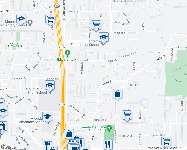 map of restaurants, bars, coffee shops, grocery stores, and more near 1911 Terrakappa Avenue in Spring Valley