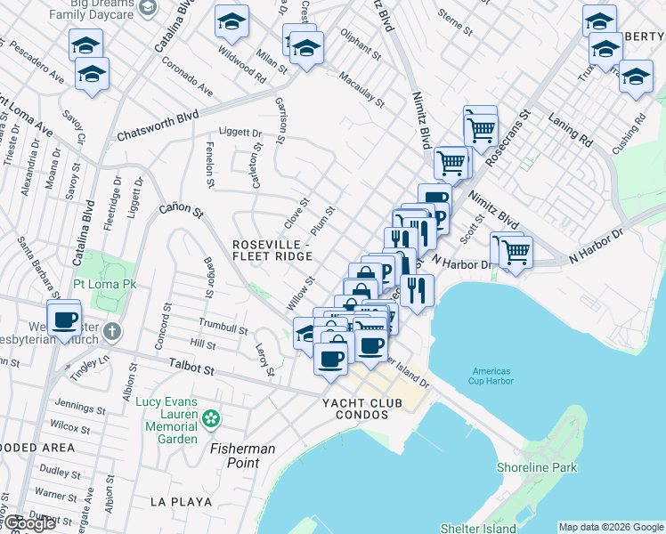 map of restaurants, bars, coffee shops, grocery stores, and more near 3226 Dickens Street in San Diego