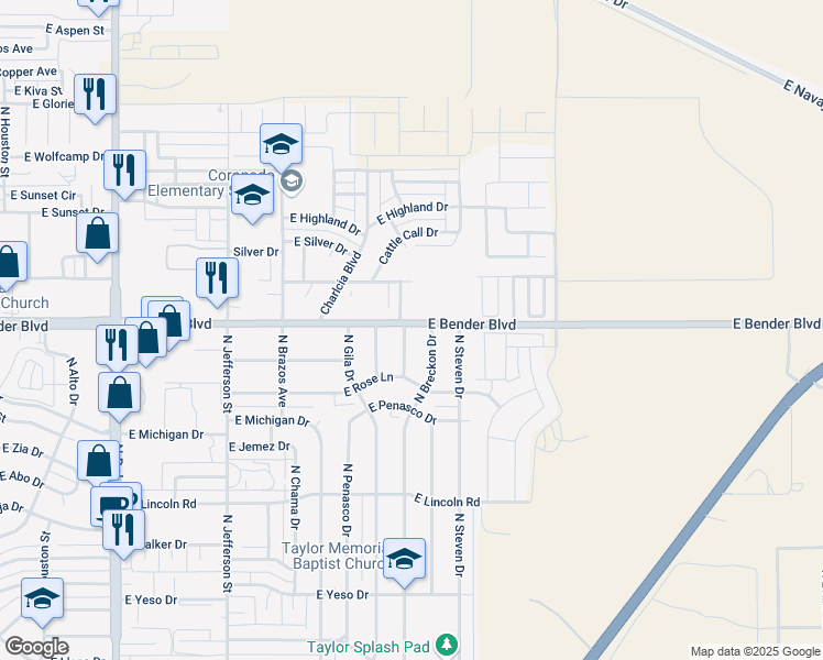 map of restaurants, bars, coffee shops, grocery stores, and more near 2220 North Thomas Drive in Hobbs