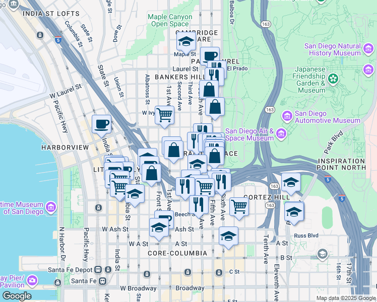 map of restaurants, bars, coffee shops, grocery stores, and more near 1922-1934 Third Avenue in San Diego