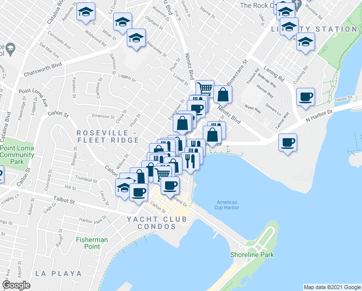 map of restaurants, bars, coffee shops, grocery stores, and more near 3034 Fenelon Street in San Diego