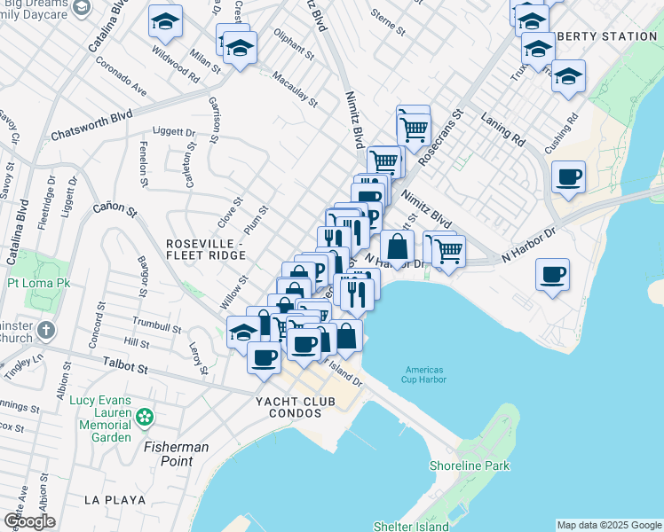 map of restaurants, bars, coffee shops, grocery stores, and more near 3034 Fenelon Street in San Diego