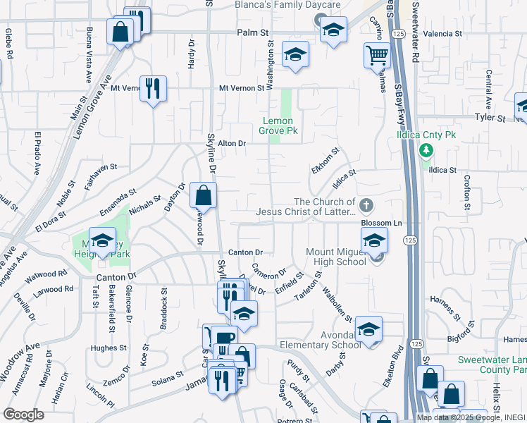 map of restaurants, bars, coffee shops, grocery stores, and more near 1817 Lebuan Drive in Lemon Grove