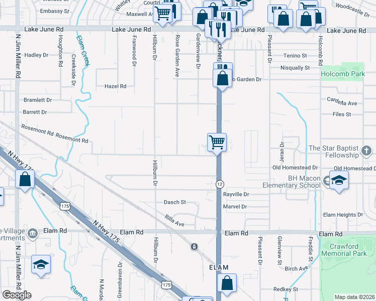 map of restaurants, bars, coffee shops, grocery stores, and more near 7927 Rosemont Road in Dallas