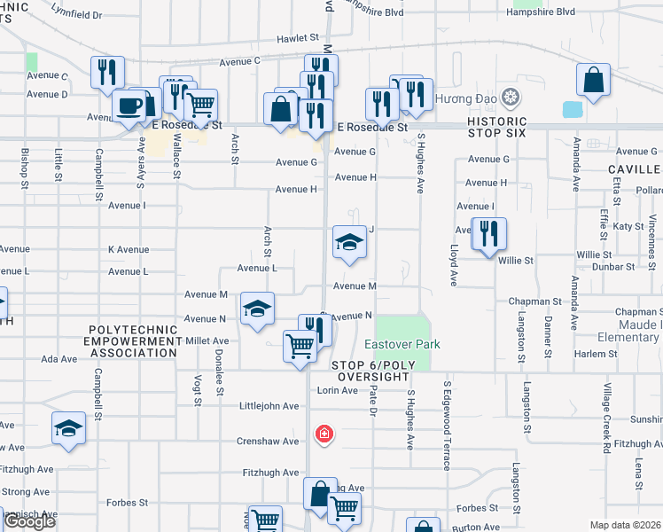 map of restaurants, bars, coffee shops, grocery stores, and more near 1909 Miller Avenue in Fort Worth