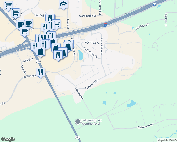 map of restaurants, bars, coffee shops, grocery stores, and more near 361 Bonita Street in Hudson Oaks