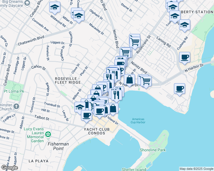 map of restaurants, bars, coffee shops, grocery stores, and more near 3034 Fenelon Street in San Diego