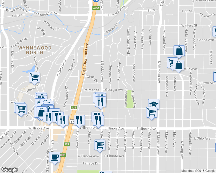 map of restaurants, bars, coffee shops, grocery stores, and more near 1823 Seevers Avenue in Dallas