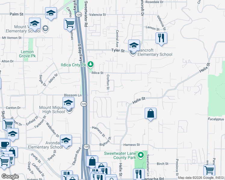 map of restaurants, bars, coffee shops, grocery stores, and more near 2012 Terracina Circle in Spring Valley