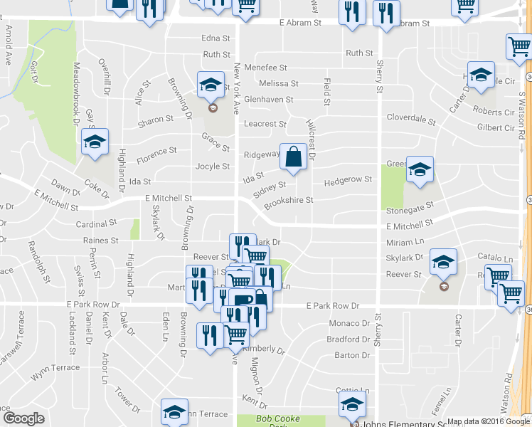 map of restaurants, bars, coffee shops, grocery stores, and more near 1914 Brookshire Street in Arlington