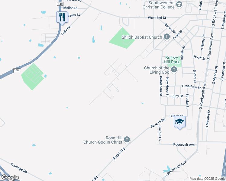 map of restaurants, bars, coffee shops, grocery stores, and more near 1001 Mineral Wells Street in Terrell